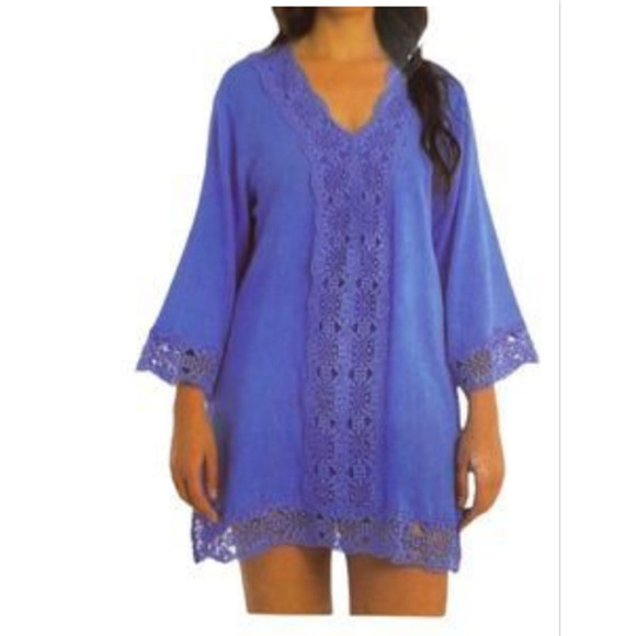 Isaac Mizrahi Daisy Swim Cover-Up in Grapemist Blue - Picture 1 of 16